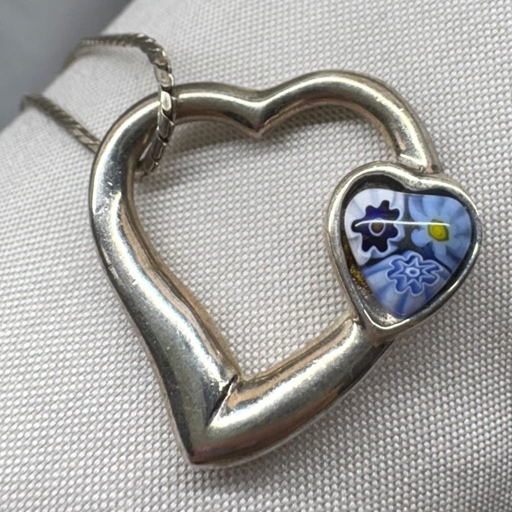 Alan K Necklace Women OS Silver Good Heart Murano Glass Millefiori 925 Sterling